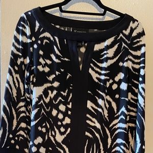 INC Black and White Animal Print 3/4 Length Sleeves Loose Knee Length dress